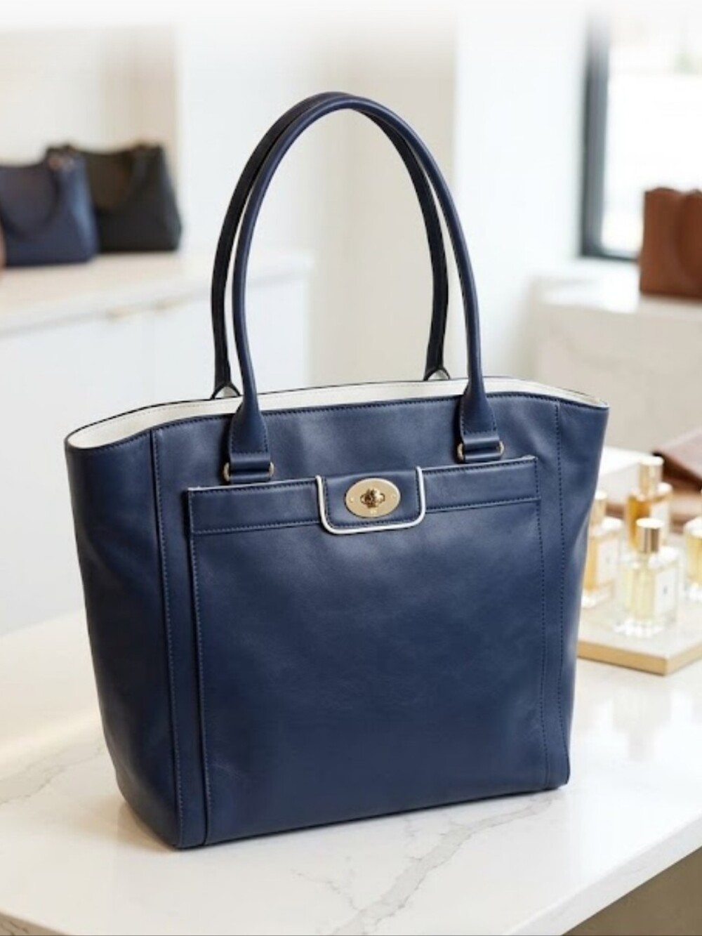Kate Spade Navy Blue Leather Tote Handbag